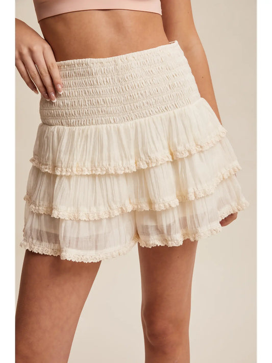 Tiered Ruffle Lace Skort - Ivory