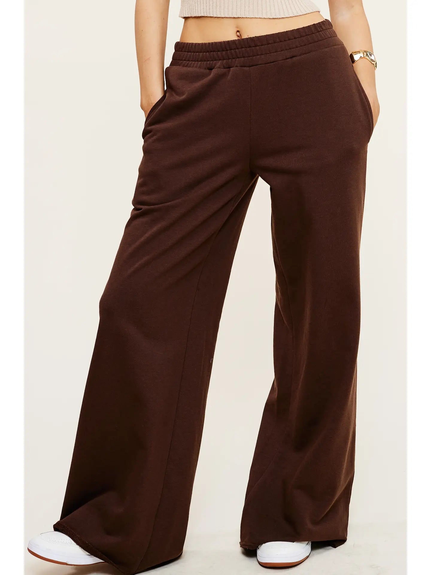 Wide Leg Cotton Jogger - Chocolate