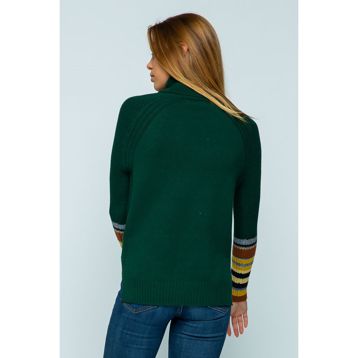 Ribbed Contrast Sleeves Turtleneck