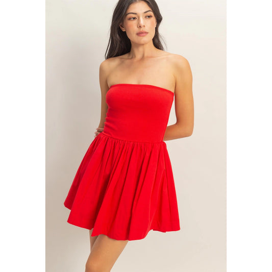 Evelyn Strapless Bubble Dress - Red