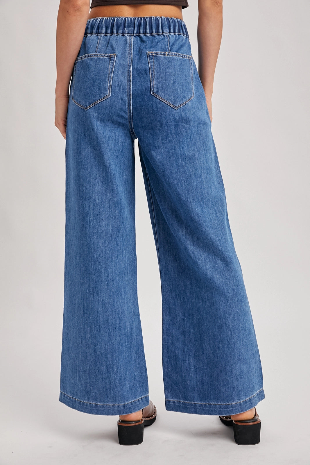 Denim Paper Bag Wide Leg Jeans