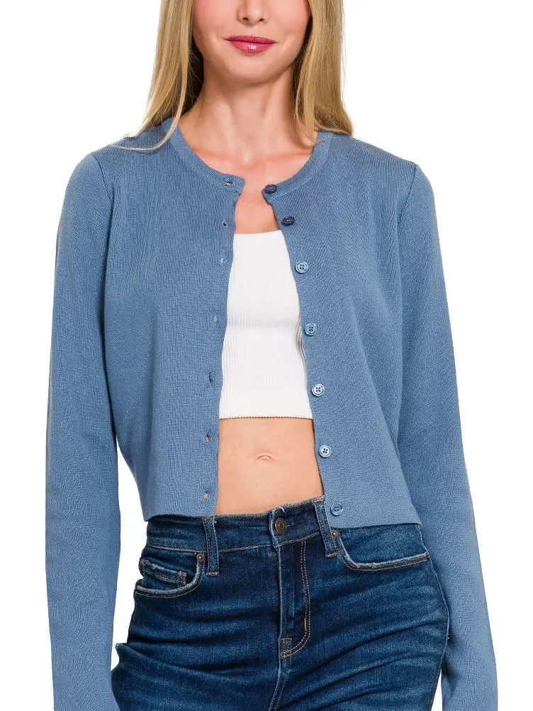 Slate Blue Crewneck Cardigan