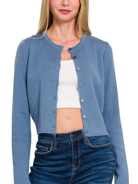 Slate Blue Crewneck Cardigan