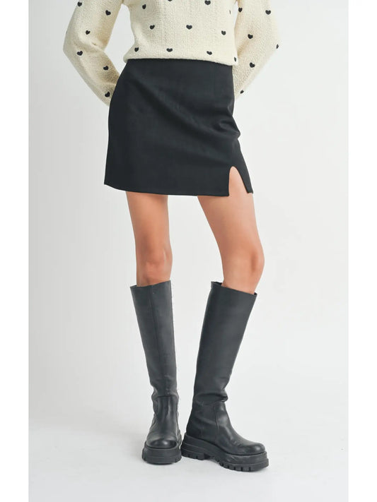 Faux Suede Skirt  - Black