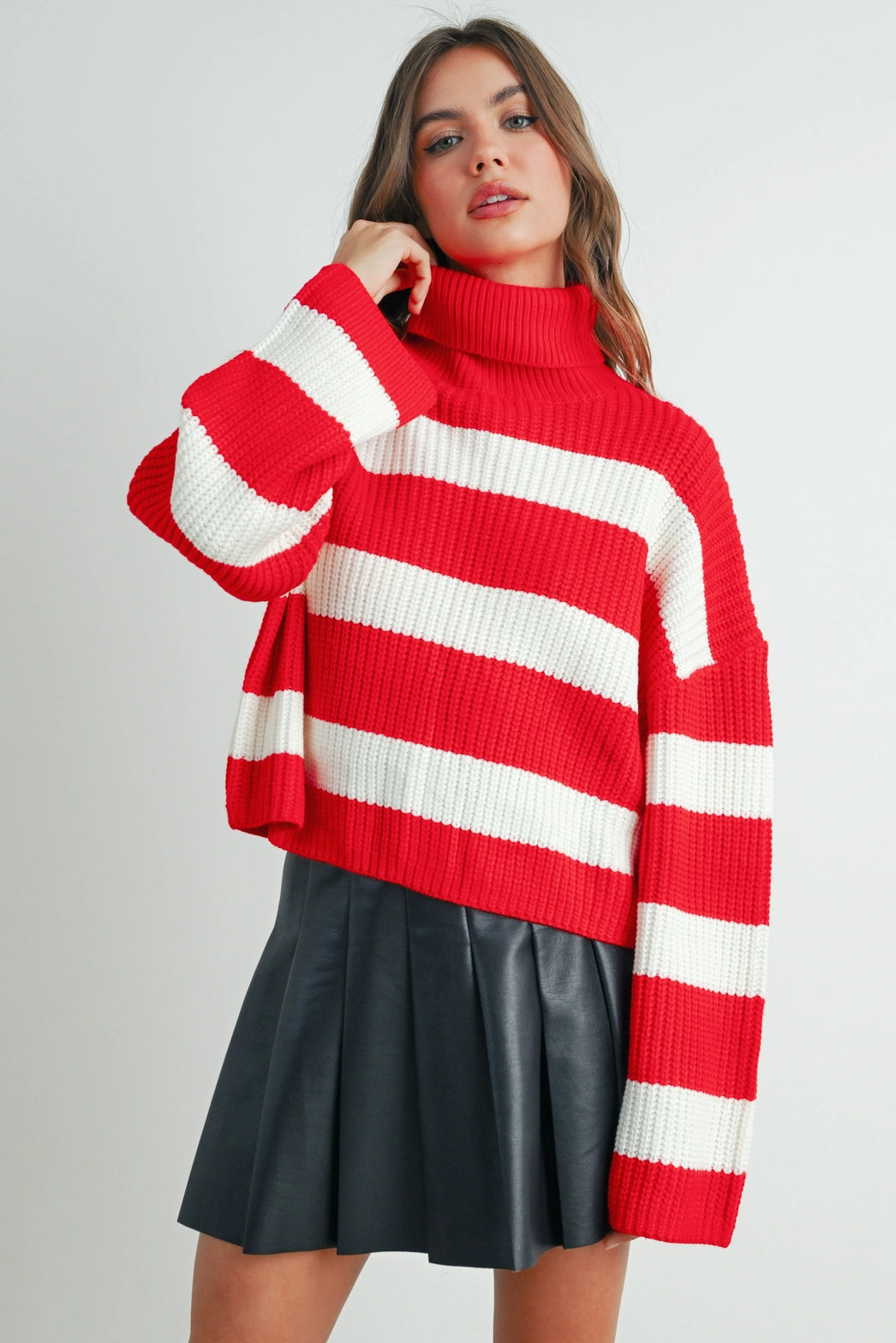 Striped Turtleneck Pullover Sweater