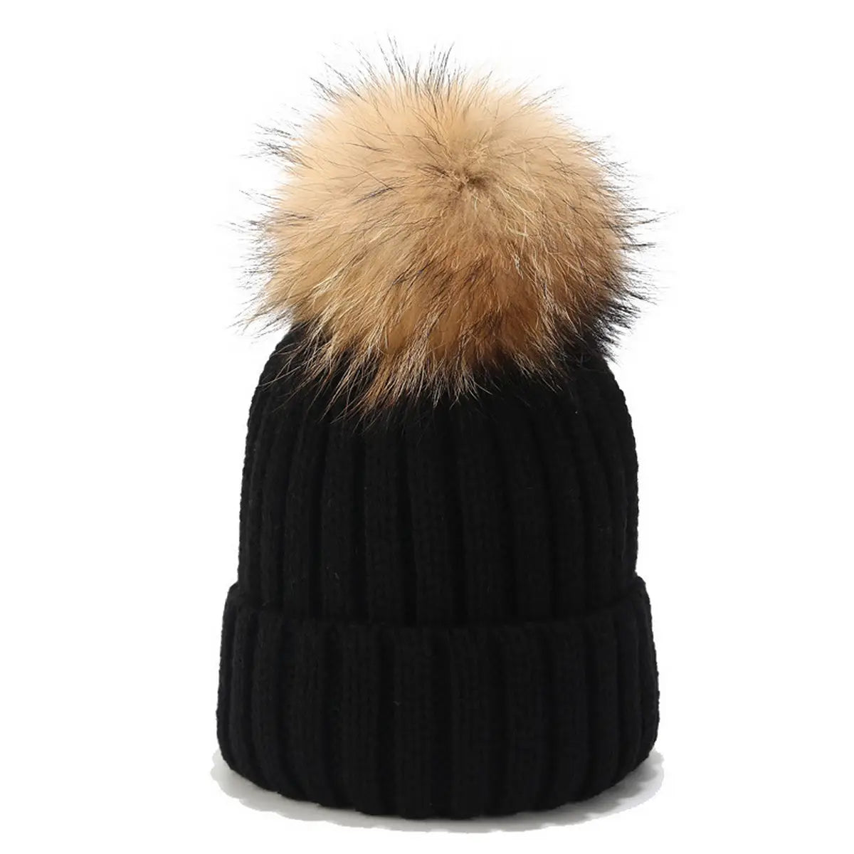 Outdoor Warm Wool Ball Knitted HAT-Black