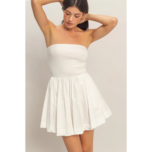 Evelyn Strapless Bubble Dress - White