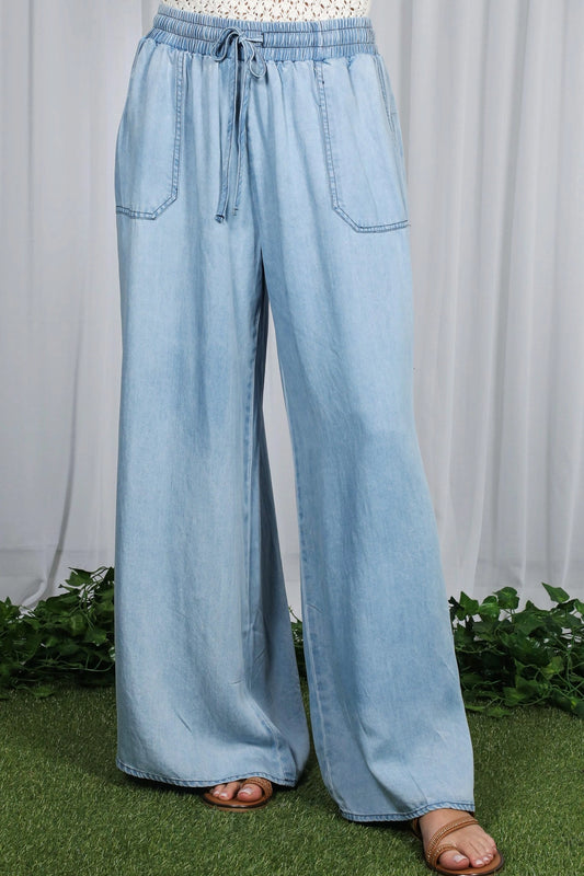 Wide Leg High Waist Chambray Pants