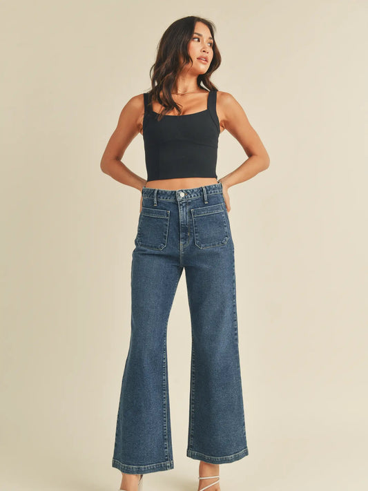 Patch Pocket Wide Leg - Dark Denim