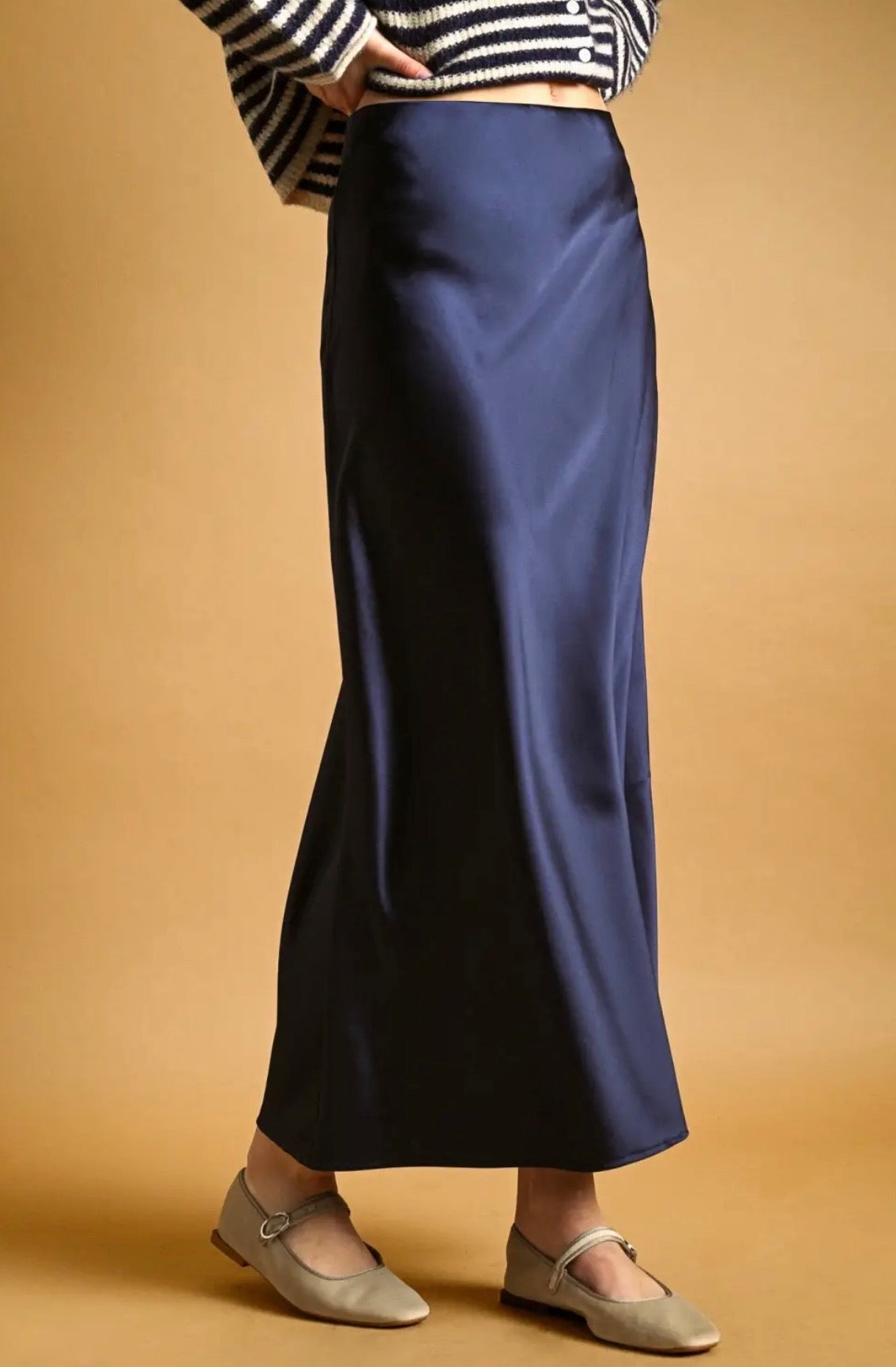 Satin Midi Skirt - Midnight Blue