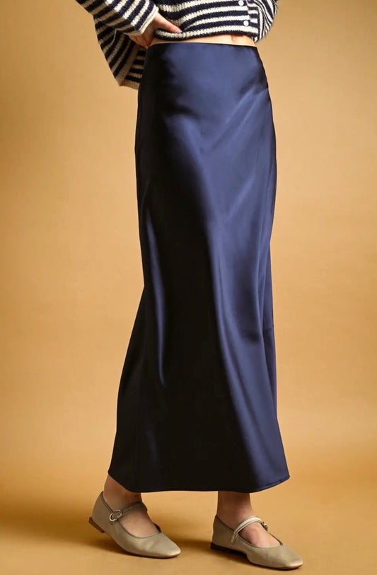Satin Midi Skirt - Midnight Blue