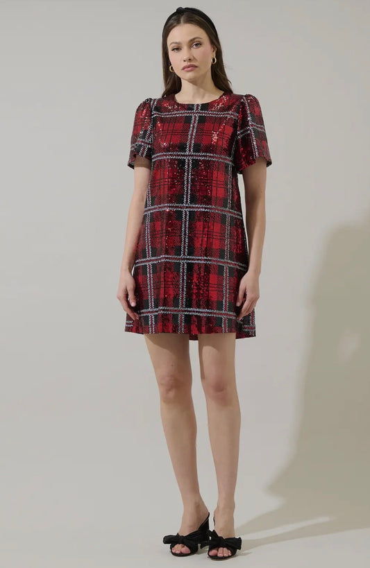 Fedra Sequin Plaid Dress