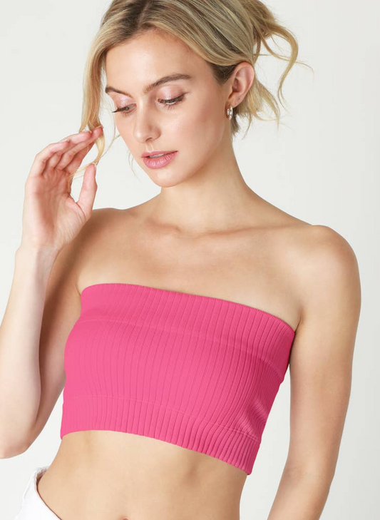 Wide Ribbed Tube Top  - Pink Cosmos