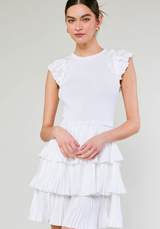 Current Air Pleated Skirt Dress - White