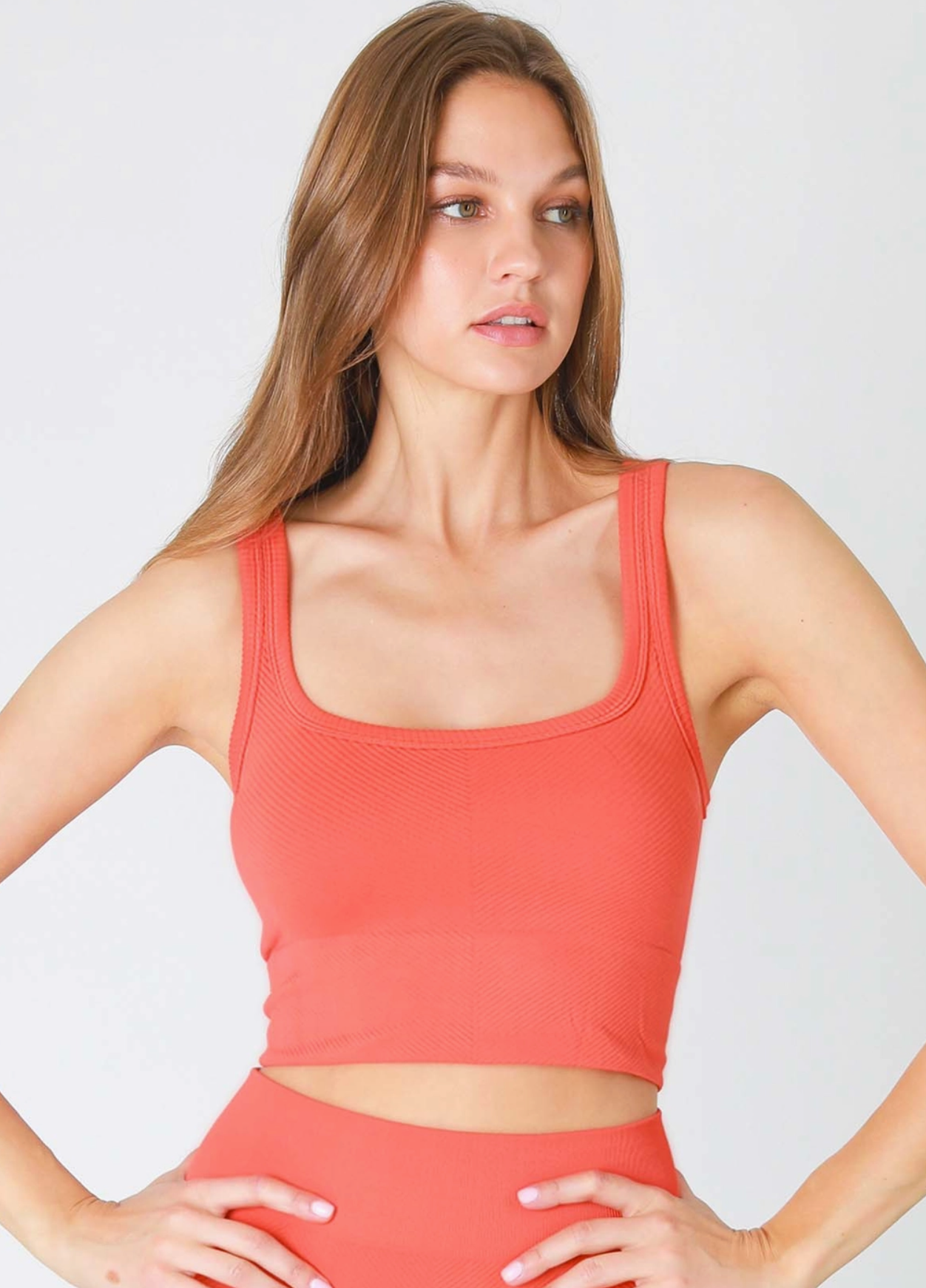 Chevron Ribbed Crop Top - Burnt Sienna