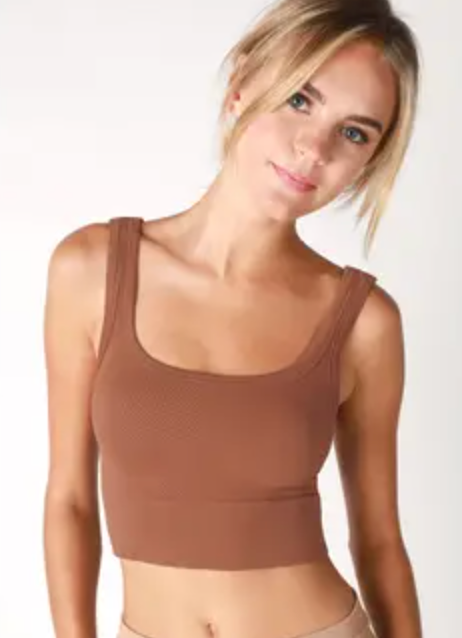 Chevron Ribbed Crop Top - Cognac