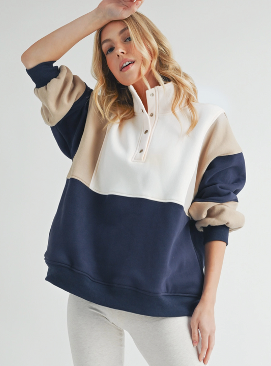 Maeve Color-block Pullover  - Navy/Coffee