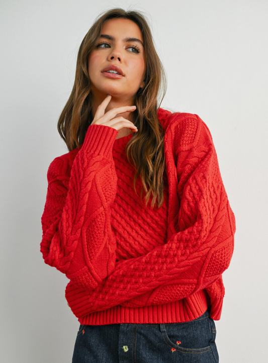 Gracie Cable-Knit Sweater - Red