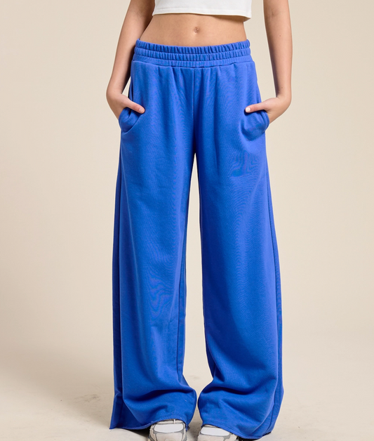 Wide Leg Cotton Jogger - Cobalt