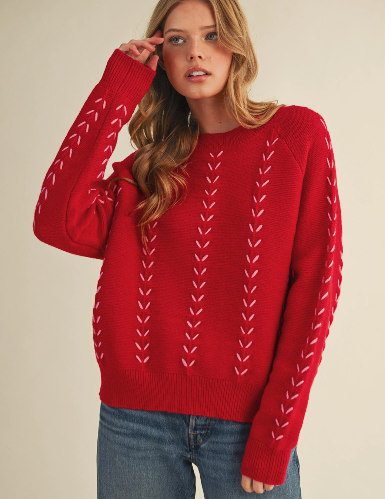 Penelope Embroidered Sweater - Red