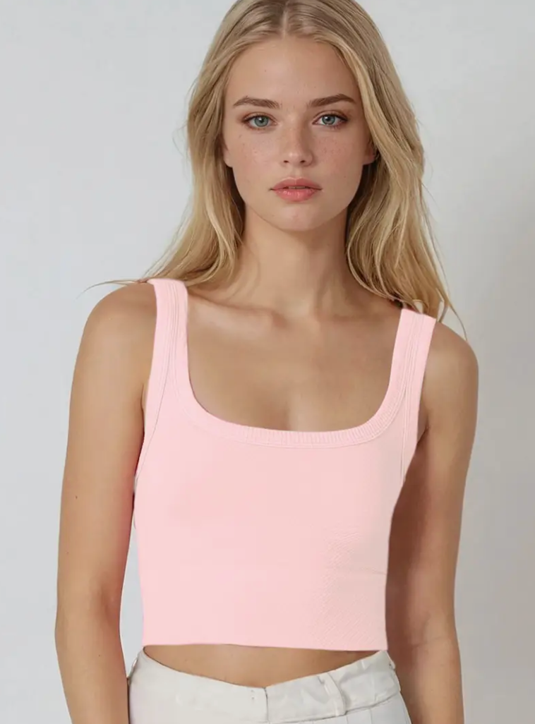 Chevron Ribbed Crop Top - Icy Pink