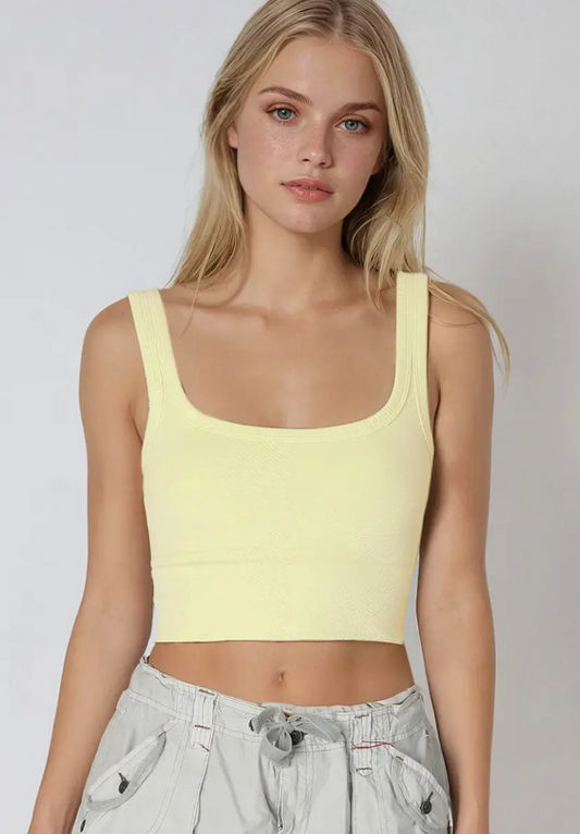 Chevron Ribbed Crop Top - Pale Banana