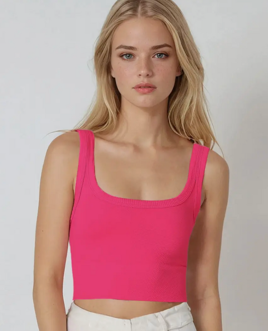 Chevron Ribbed Crop Top - Aloha Fuchsia