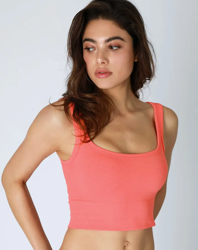 Chevron Ribbed Crop Top - Camellia