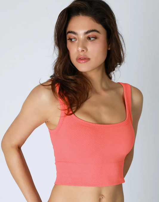 Chevron Ribbed Crop Top - Camellia