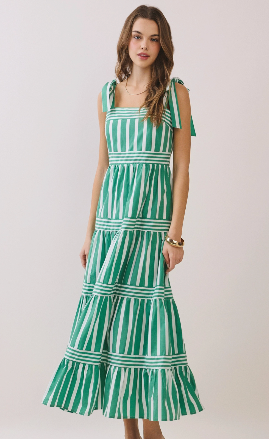 Striped Tie Shoulder Maxi Dress