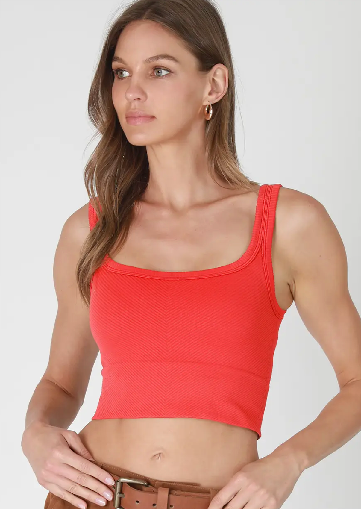 Chevron Ribbed Crop Top - Poppy Red