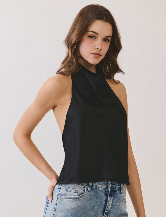 Satin Halter Neck Open Back Top