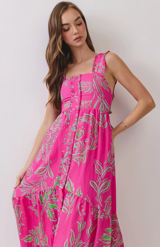 Audra Tropical Print Midi Dress