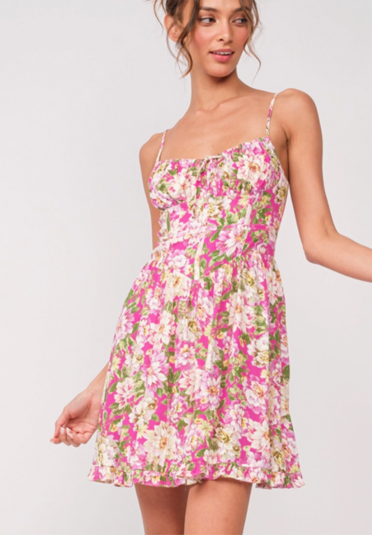 Charlotte Floral Ruffle Trim Mini Dress