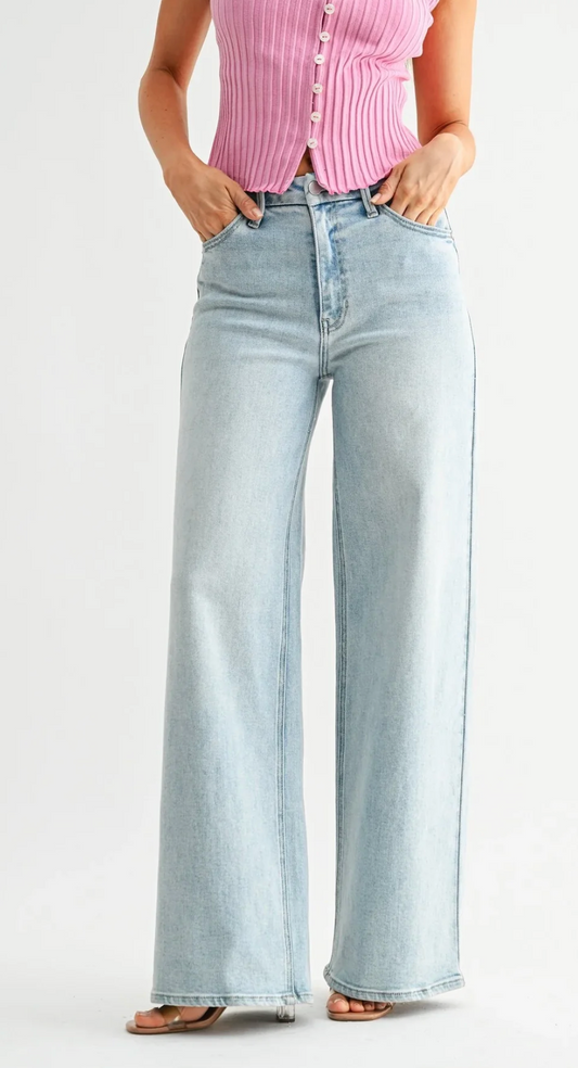High Rise Palazzo Jean - Light Denim