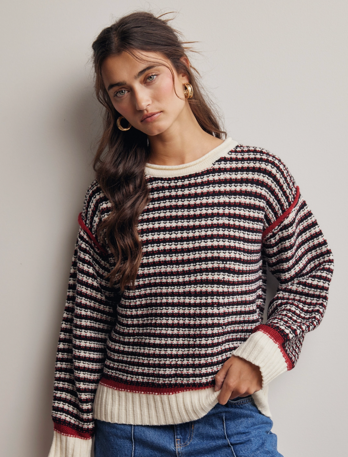 Cline Striped Textured Knit Sweater