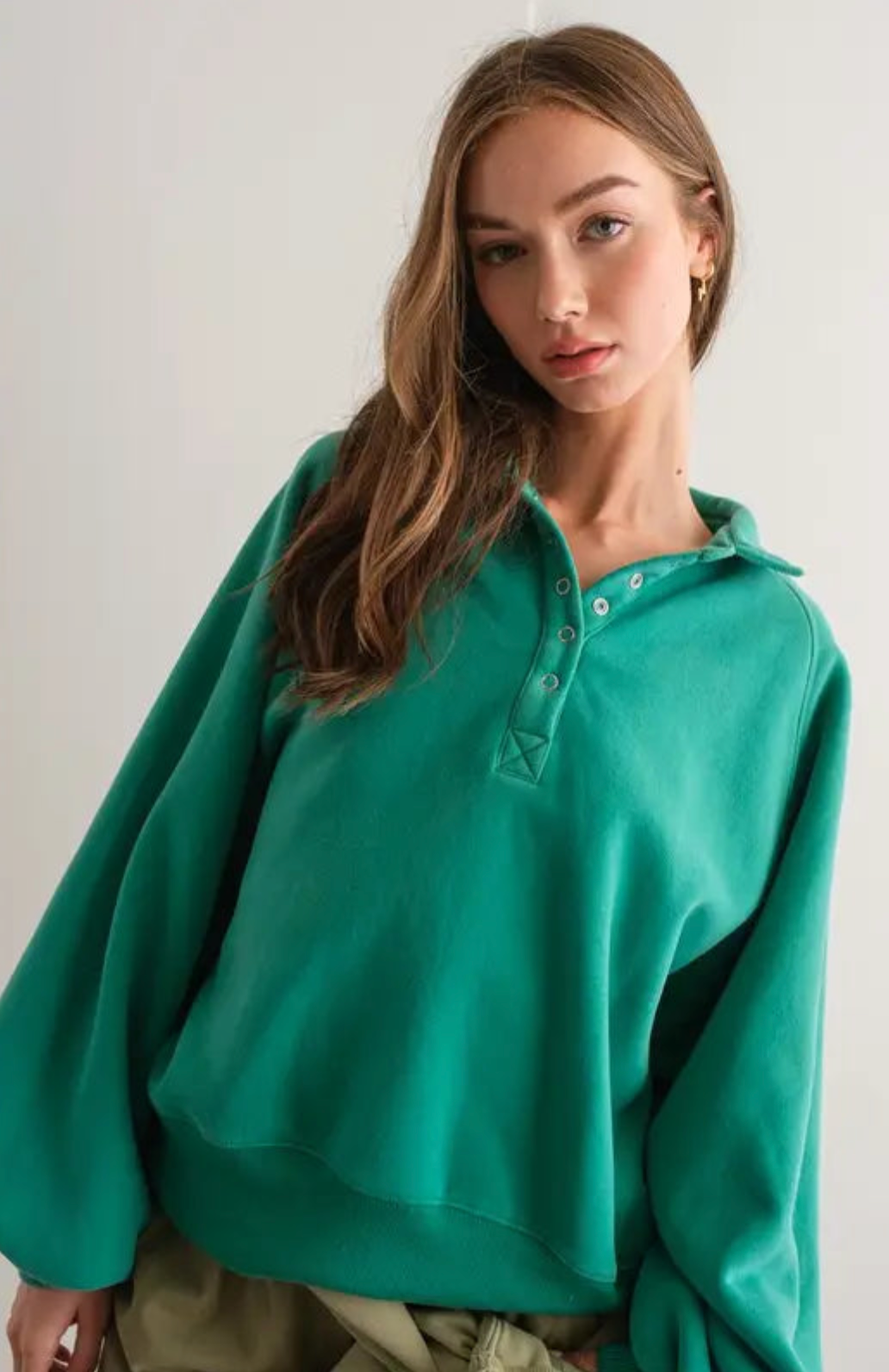 Piper Snap Button Collared Sweatshirt -Green