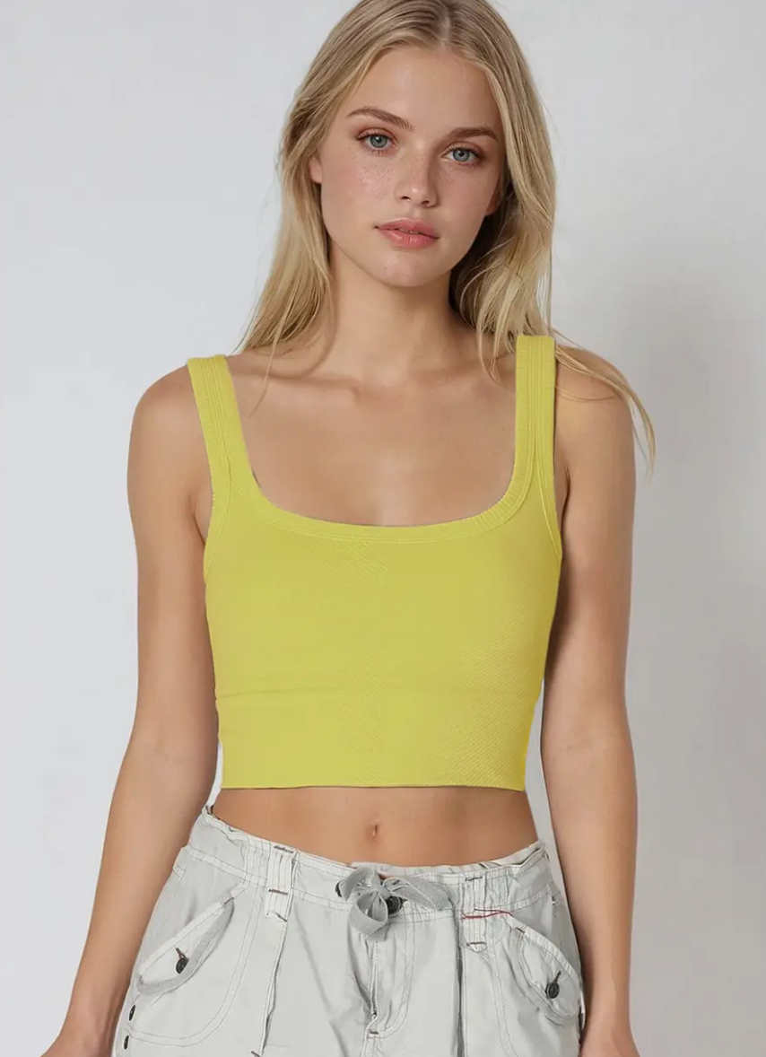Chevron Ribbed Crop Top - Acacia