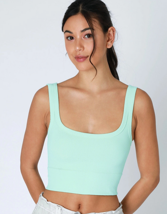 Chevron Ribbed Crop Top - Island Aqua