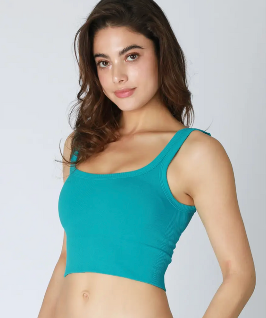 Chevron Ribbed Crop Top - Blue Bird