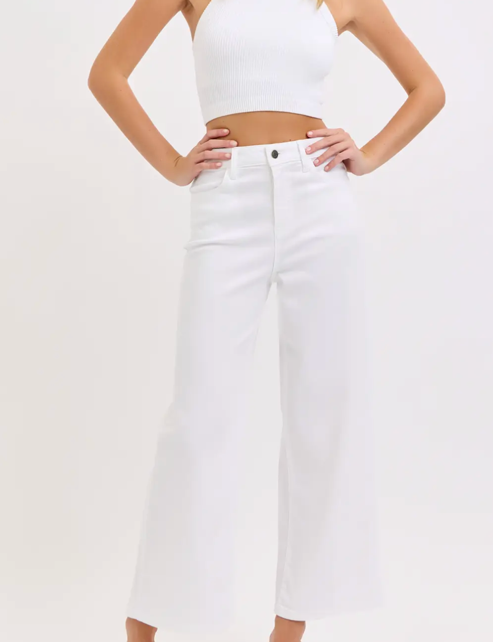 High Rise Cropped White Jeans