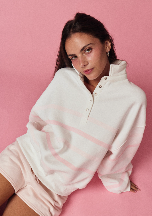 Piper Snap Button Collared Sweatshirt - Baby Pink