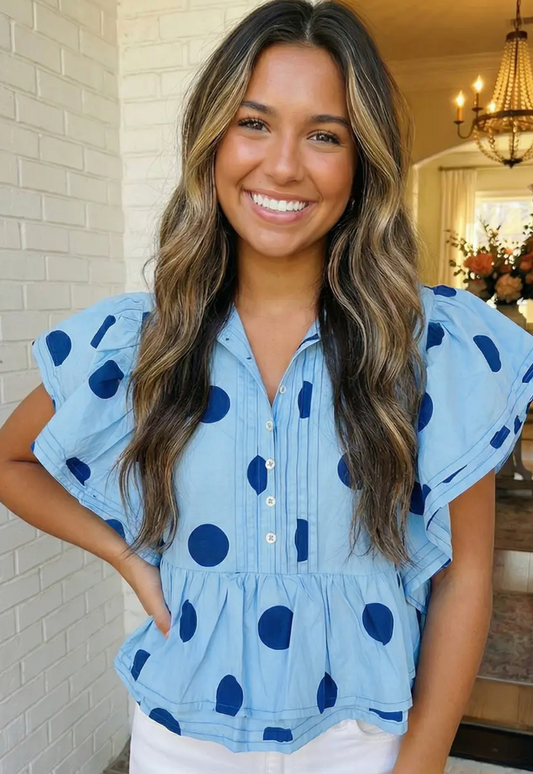 Freya Polkadot Ruffle Blouse