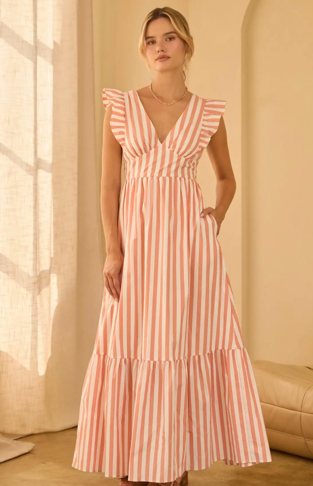 Serena Striped Maxi Dress - Melon