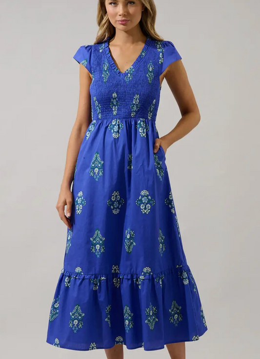 Haline Floral Smocked Midi Dress
