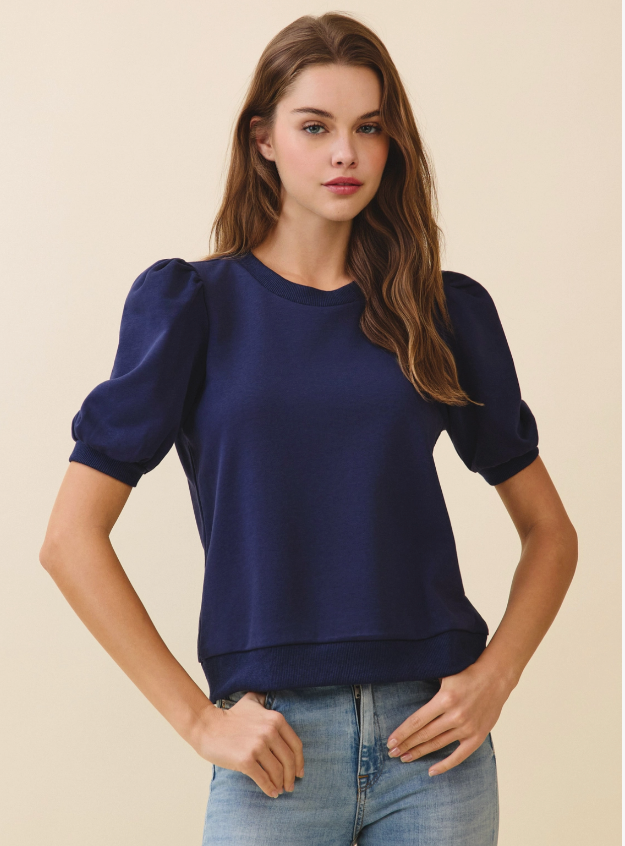 Puff Sleeve Sweatshirt- Navy
