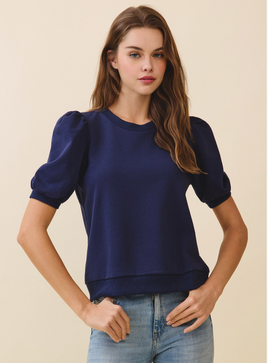 Puff Sleeve Sweatshirt- Navy