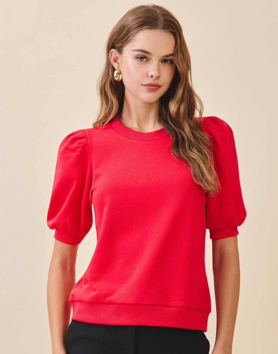 Puff Sleeve Sweatshirt- Red