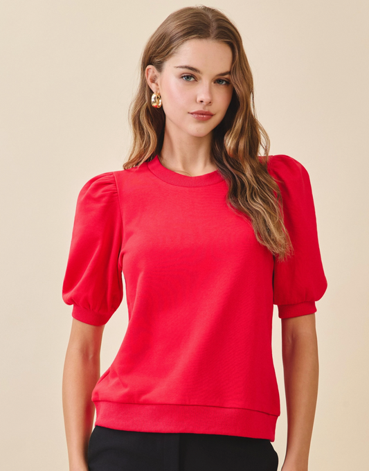 Puff Sleeve Sweatshirt- Red