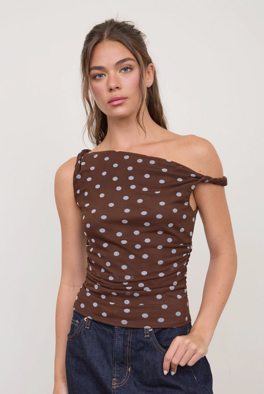 Chocolate Polka Dot Twist Top